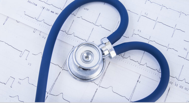 cardiomyopathy, Heart formed stethoscope on electrocardiogram